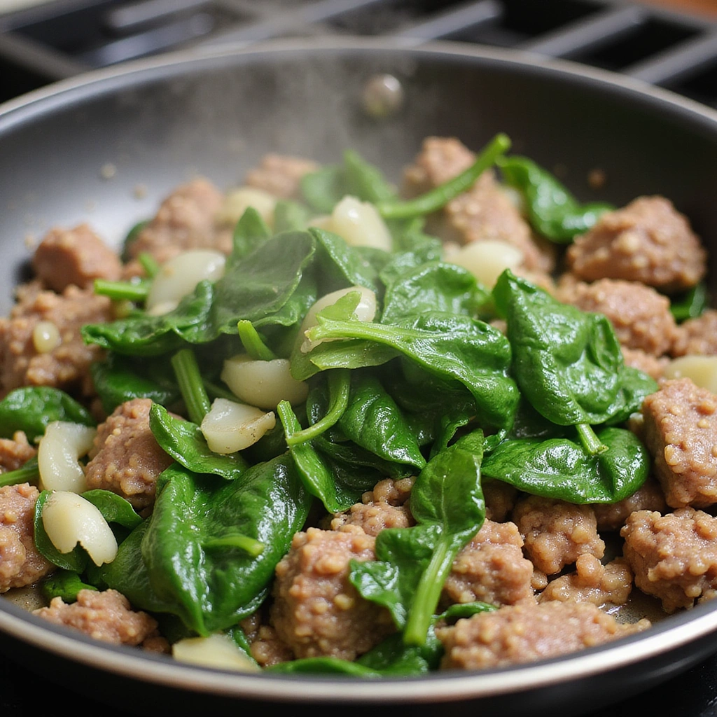 Ground Beef Casserole Recipes Dairy Free Family Favorite Meal Step 3 Add Onion and Spinach