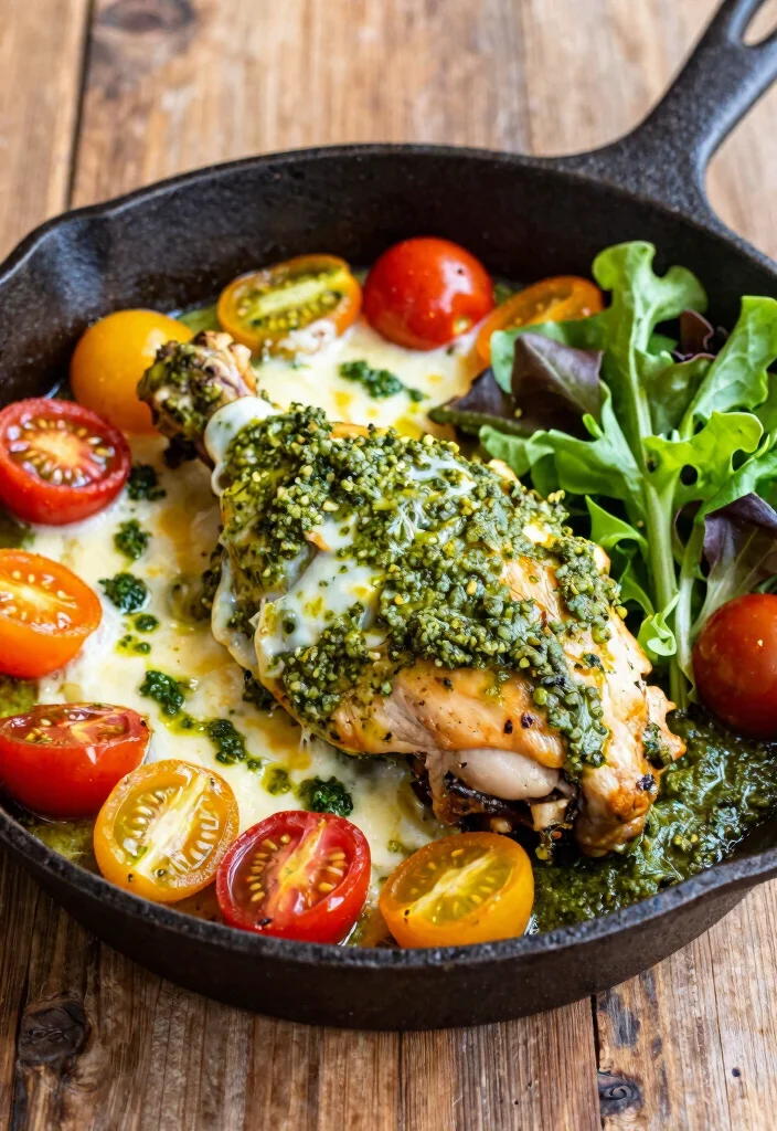 12 Cast Iron Skillet Dinner Recipes for One Pan Cooking 9. Pesto Chicken Bake 0