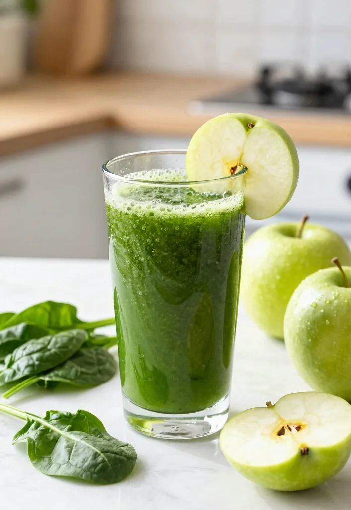 12 Healthy Green Juice Recipes for Fresh Daily Nutrition 11. Apple Spinach Protein Juice 0