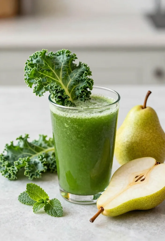 12 Healthy Green Juice Recipes for Fresh Daily Nutrition 4. Kale and Pear Fusion 0