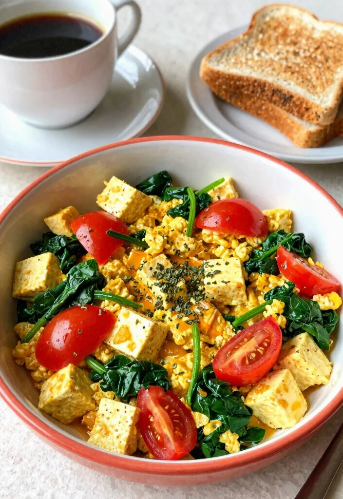 12 Healthy Tofu Recipes for Simple Plant Based Meals 4. Tofu Scramble with Spinach and Tomatoes 0