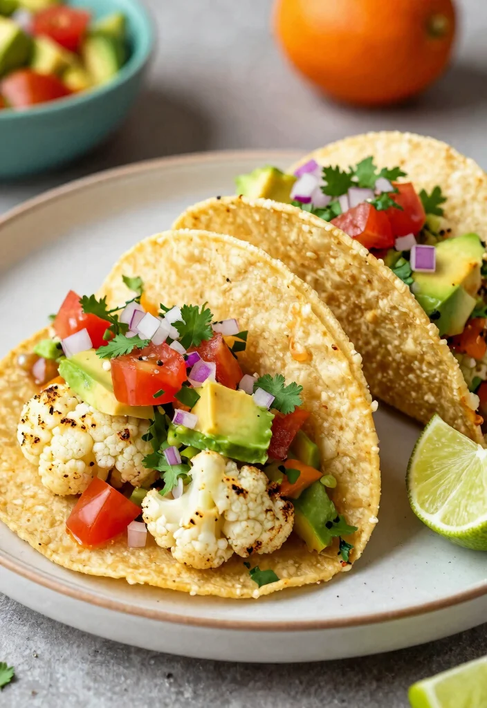 12 No Oil Vegan Recipes for Clean Simple Cooking 5. Cauliflower Tacos with Avocado Salsa 0