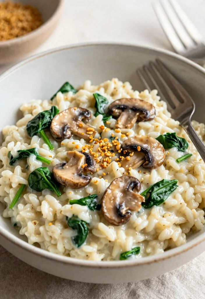 12 No Oil Vegan Recipes for Clean Simple Cooking 8. Spinach Mushroom Risotto 0