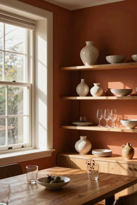accent wall slim floating shelves coordinated display