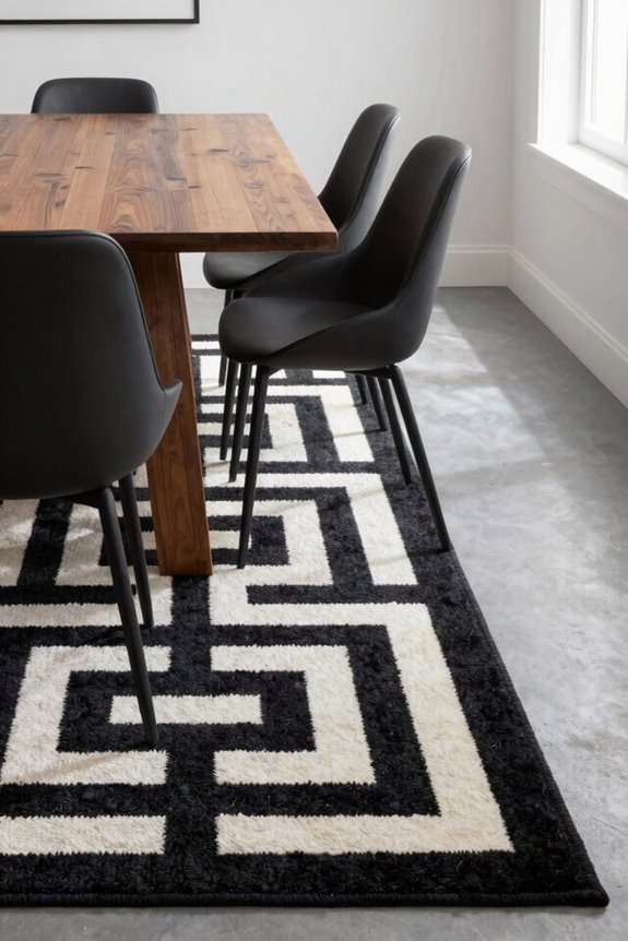 black and white rug contrast