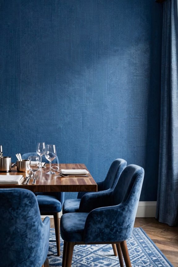 blue wallpaper elevates dining elegance