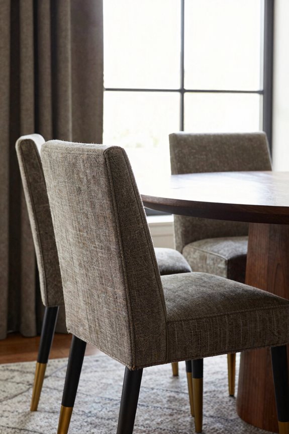 Dining Room Chair Upholstery Ideas to Transform Your Space 4 coordinated chairs table lighting