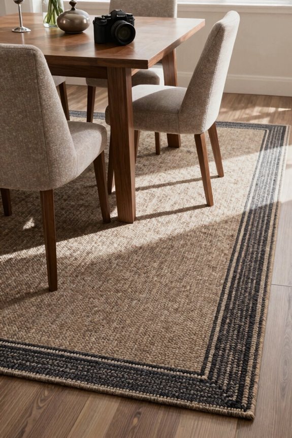 dining room rug color texture placement