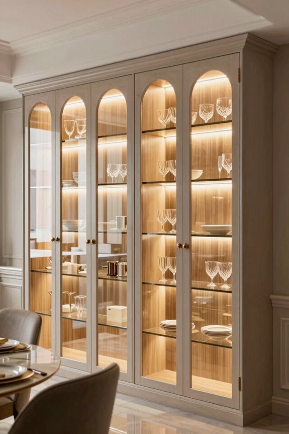 glass front cabinets with accent lighting