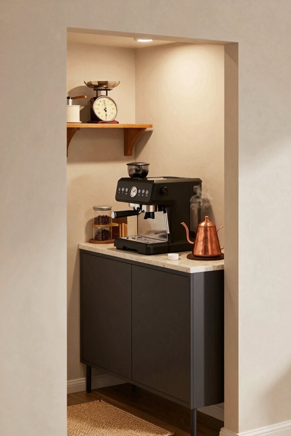 hidden closet coffee nook setup