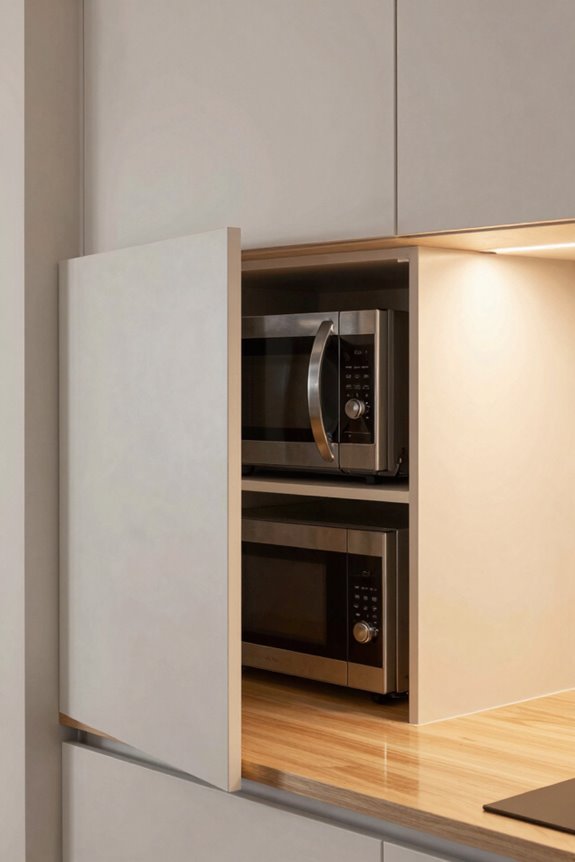 10 Best Microwave Location Ideas for Small Kitchens 5 hidden microwave behind retractable doors with outlet onboard