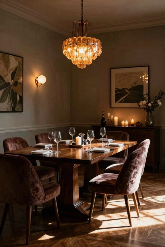 layered lighting creates intimate dining mood
