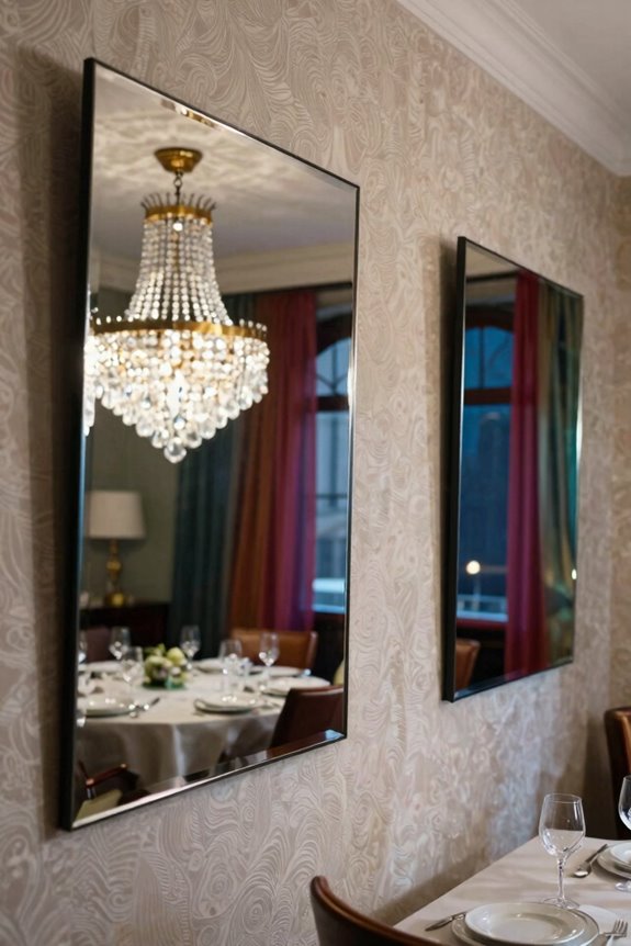 7 Mirror Ideas to Transform Your Dining Room 3 layered mirrors enhance wallpaper depth