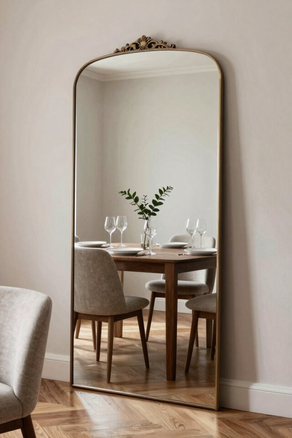 7 Mirror Ideas to Transform Your Dining Room 1 leaning mirror enlarges dining room f14f2