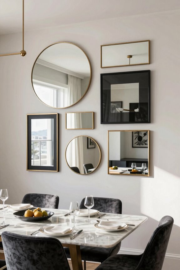 7 Mirror Ideas to Transform Your Dining Room 6 mix mirrors with varied art