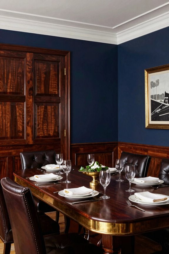 navy walls dark wood plaid
