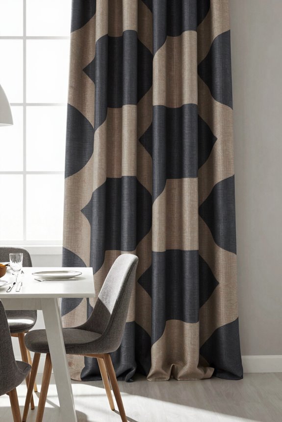 7 Curtain Ideas to Transform Your Dining Room 2 patterned drapes unify modern dining decor