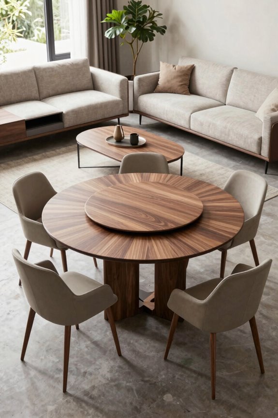 Smart Layout Ideas for Small Living and Dining Room Combos 3 round tables maximize flow in small spaces