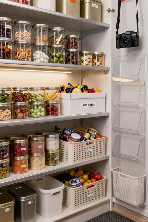 separate seasonal items with labeled bins